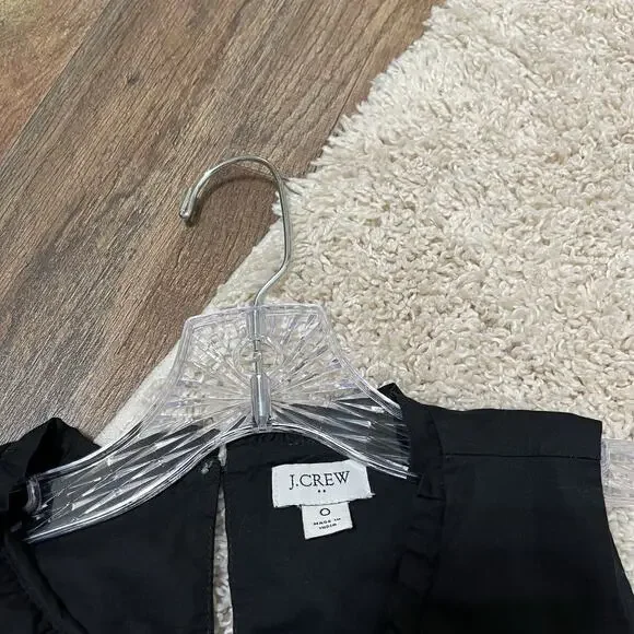 J.crew Size 0 Black Ruffled Neckline Tiered Sleeveless Keyhole Poplin Midi Dress - Picture 3 of 6